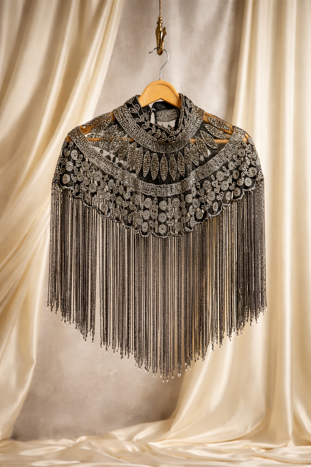 The Royale Noir Bisou Beaded Tassel Cape