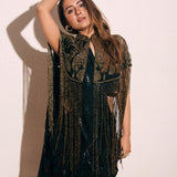 Gleaming Bisou Cape with Tassels - Bansri Mehta Design