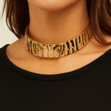 Link Panther Face Diamonte Choker Necklace