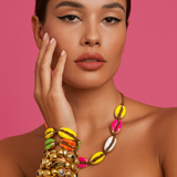 Neon Multicolor Cowrie Shell Necklace & Bracelet/Anklet Set