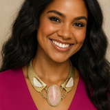 Rose Quartz & Pearl Basketweave Necklace