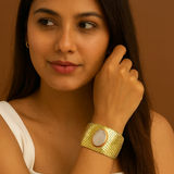 Samantha Basketweave White Moonstone Cuff in 18K Gold