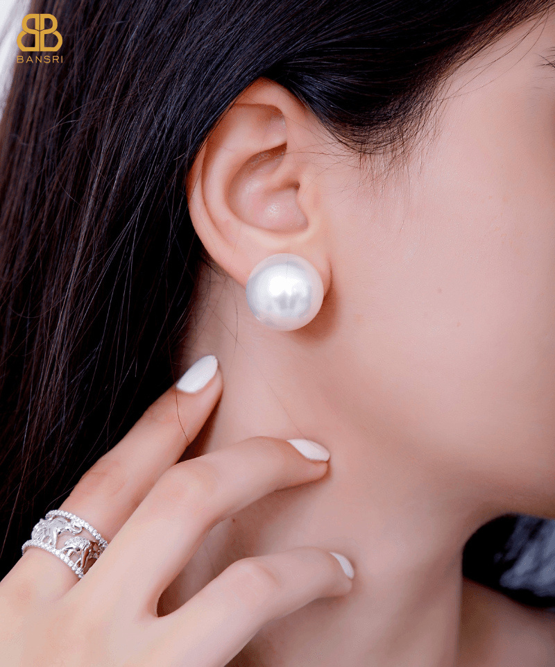 16mm Round Pearl Stud Earrings - Bansri Mehta Design