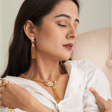 Gold Panther Beaded Necklace, Earring, Bracelet & Ring Set - Bansri Mehta Design