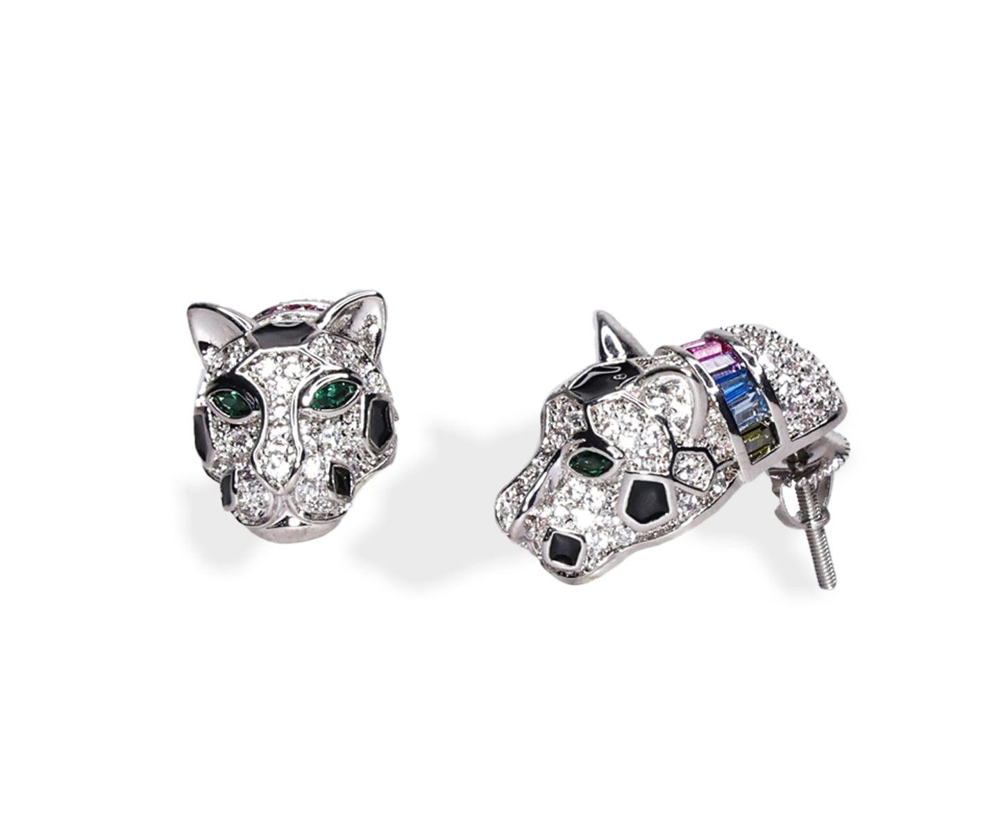 Multi Stone Encrusted Panther Stud Earring - Bansri Mehta Design