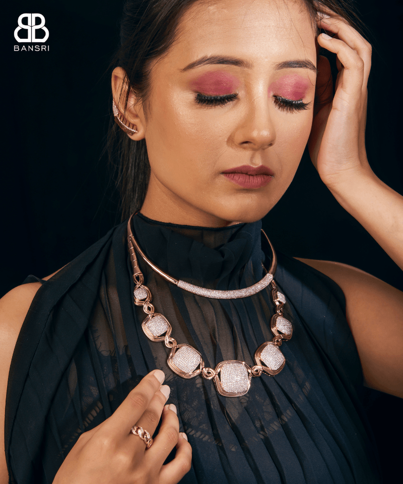 Cuboid Interlink Statement Collar Necklace & Earring Set - Bansri Mehta Design
