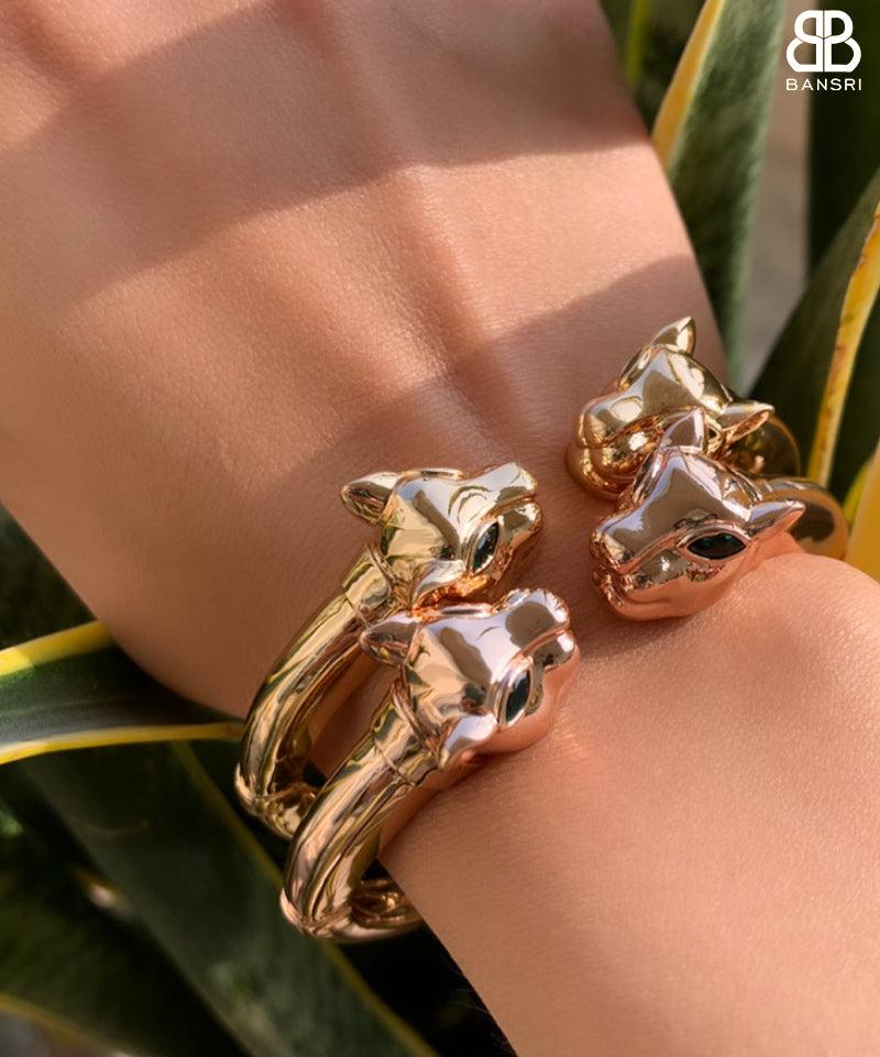 Double Panther Headed Cuff Bangle - Bansri Mehta Design