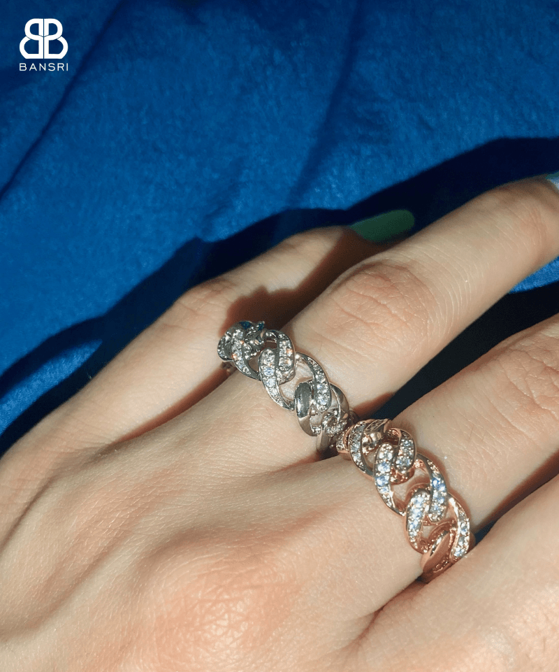 Swarovski Cuban Link Adjustable Ring - Bansri Mehta Design