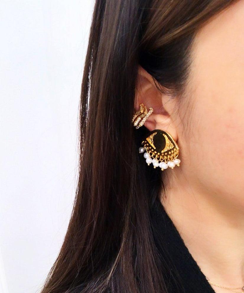 Pearl Drops Evil Eye Stud Earrings - Bansri Mehta Design