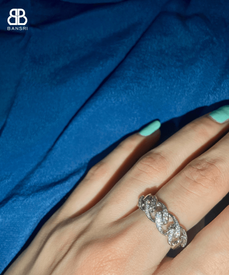 Swarovski Cuban Link Adjustable Ring - Bansri Mehta Design