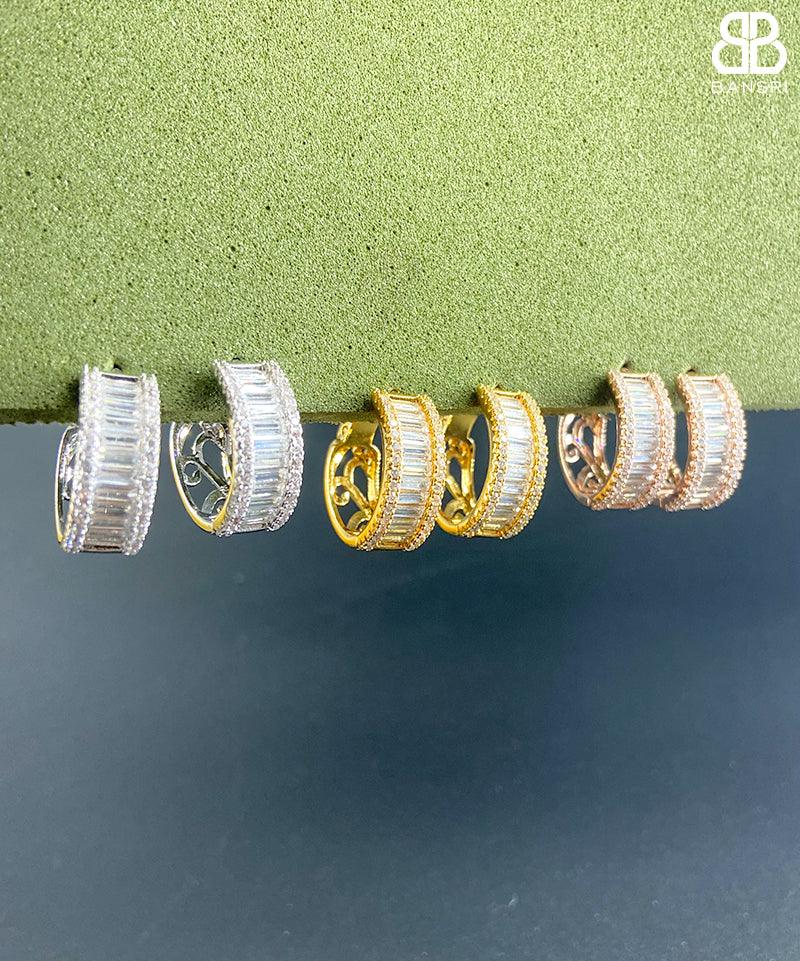 Baguette Mini Hoop Earrings - Bansri Mehta Design