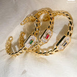 Cuban Link Baguette Stone Adjustable Bracelet Cuff - Bansri Mehta Design