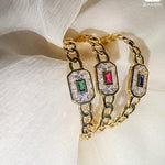 Cuban Link Baguette Stone Adjustable Bracelet Cuff - Bansri Mehta Design