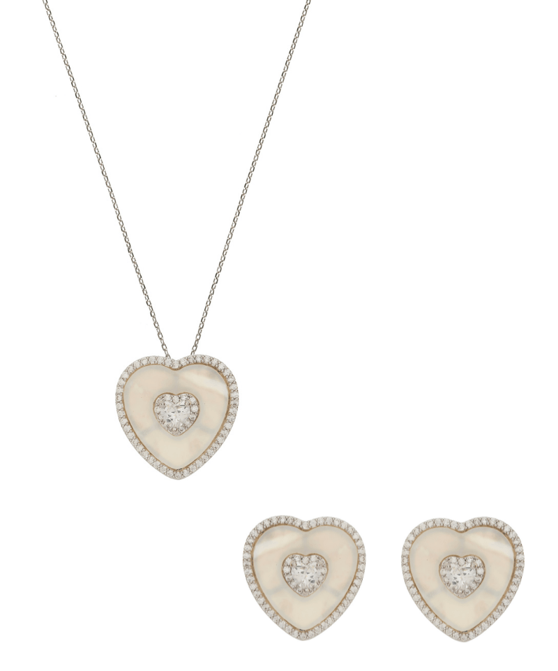 Mother of Pearl Heart Solitaire Necklace & Earring Set - Bansri Mehta Design