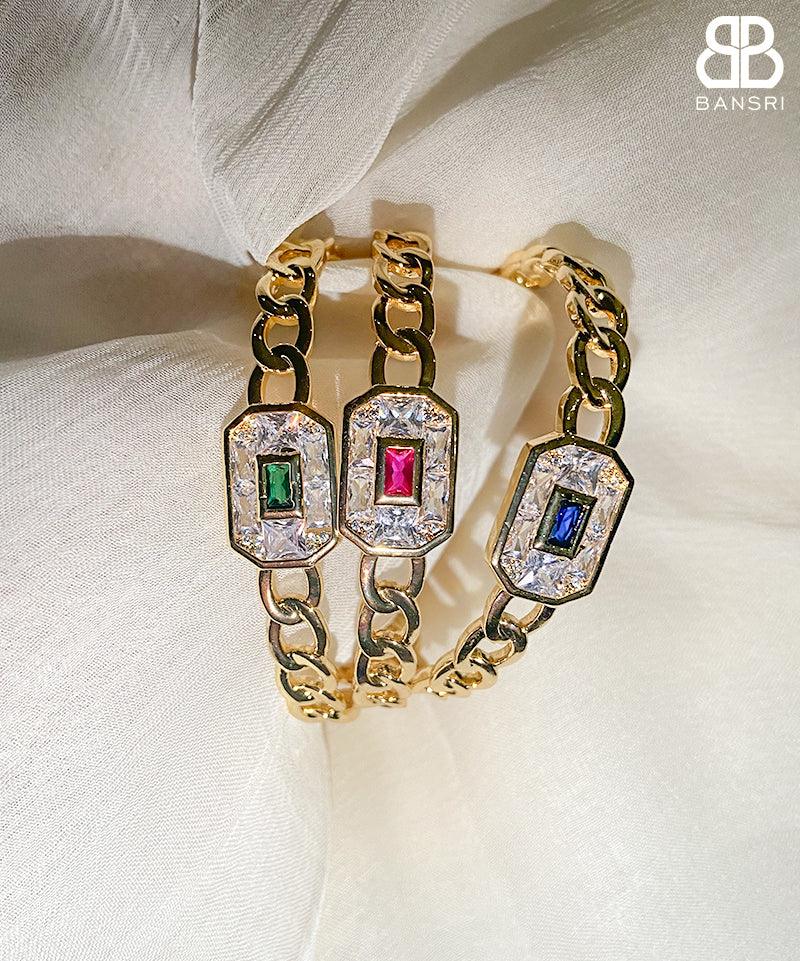 Cuban Link Baguette Stone Adjustable Bracelet Cuff - Bansri Mehta Design