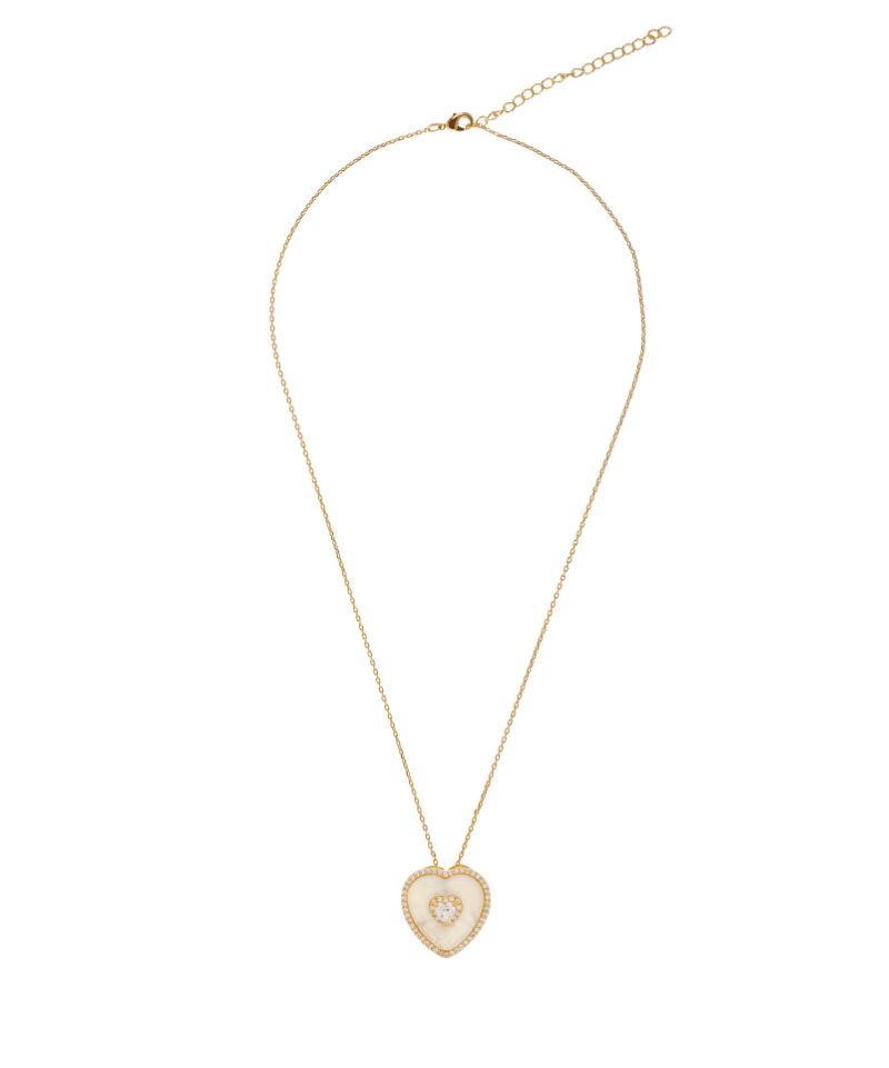Mother of Pearl Heart Solitaire Necklace & Earring Set - Bansri Mehta Design