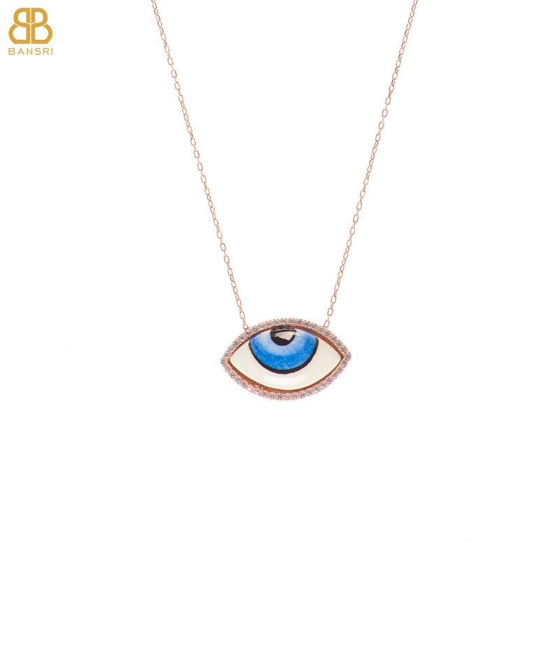 Hand Painted Rosegold Evil Eye Necklace - Bansri Mehta Design