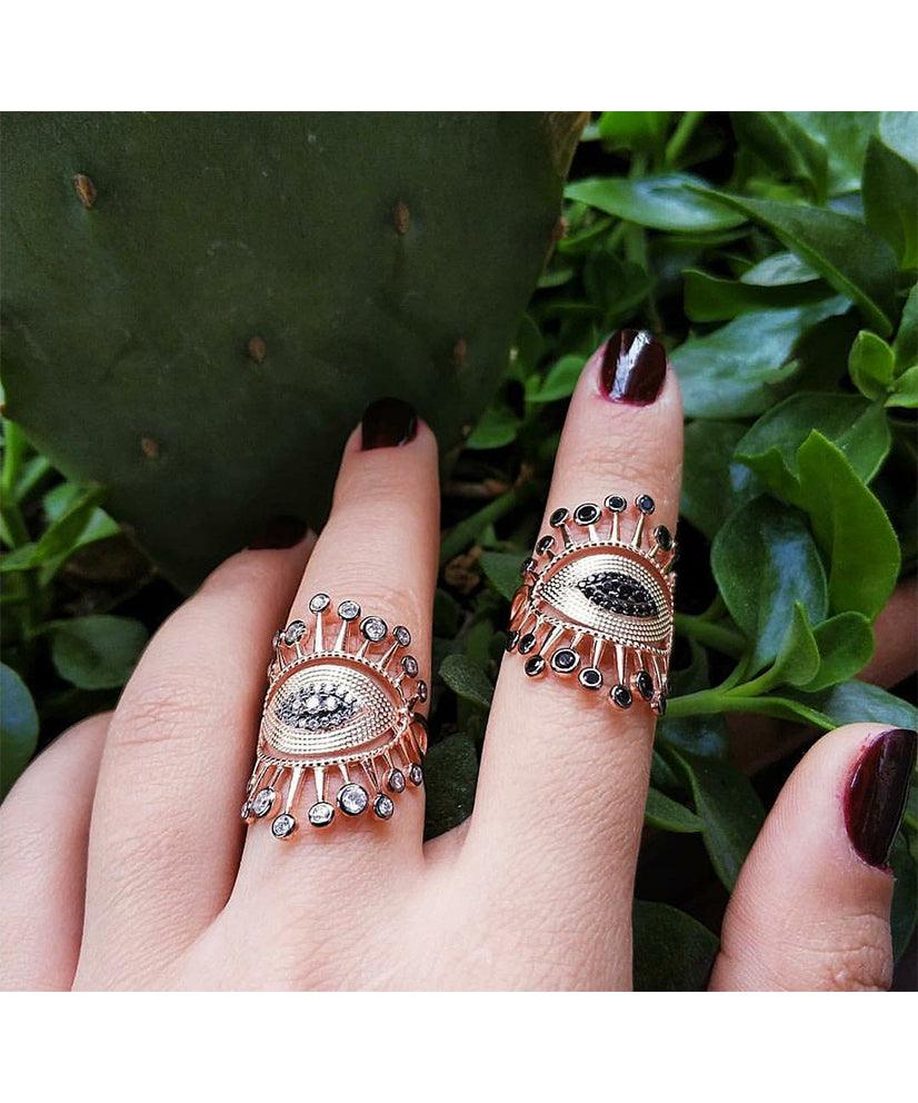 Queen's Crown Evil Eye Ring - Bansri Mehta Design