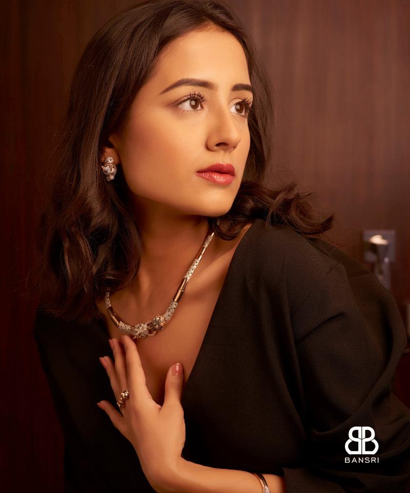 Le Panthera Rosegold Collar Necklace & Bracelet & Earring Set - Bansri Mehta Design
