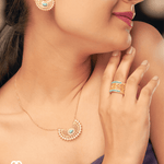 Filigree Carved Crescent Moon Necklace & Earring Set - Bansri Mehta Design