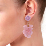 Flamingo Pink Flower Bouquet Cluster Earrings in 18K Gold