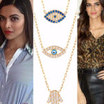 Layered Evil Eye Hamsa Necklace with Swarovski Crystals - Bansri Mehta Design