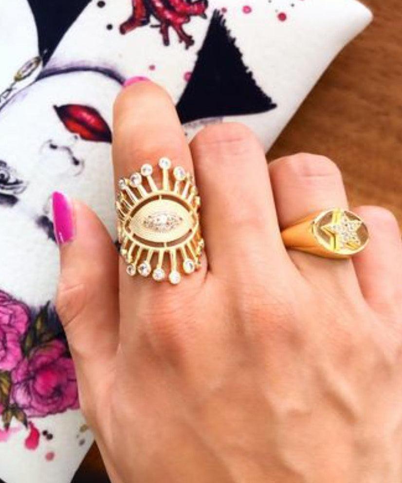 Queen's Crown Evil Eye Ring - Bansri Mehta Design