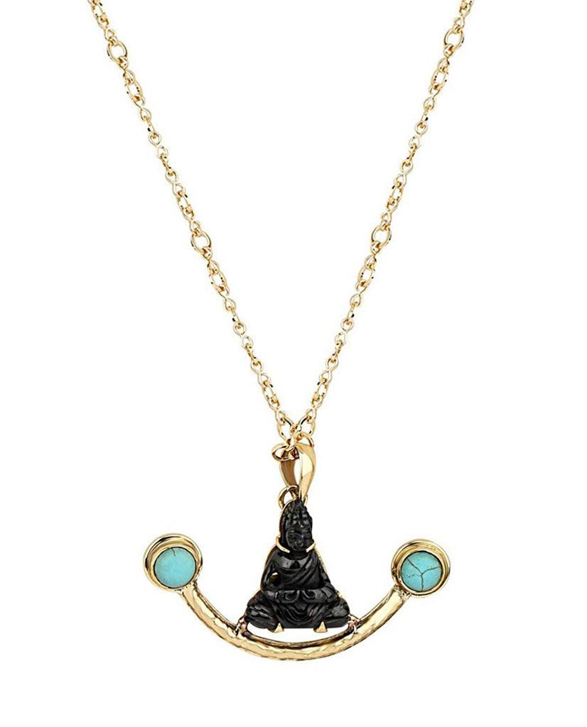 Hand carved Buddha in Onyx & Turquoise Necklace - Bansri Mehta Design