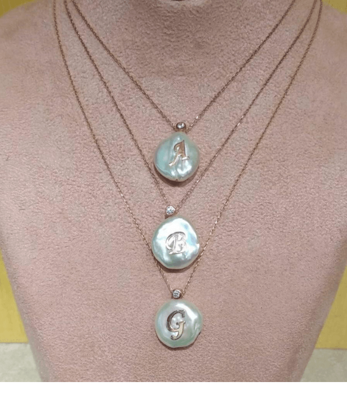 Mother of Pearl Rosegold Initial Necklace - Bansri Mehta Design