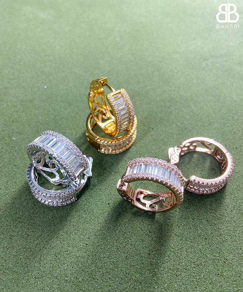 Baguette Mini Hoop Earrings - Bansri Mehta Design