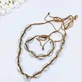 Rose Gold Cowrie Shell Necklace & Bracelet/Anklet Set - Bansri Mehta Design
