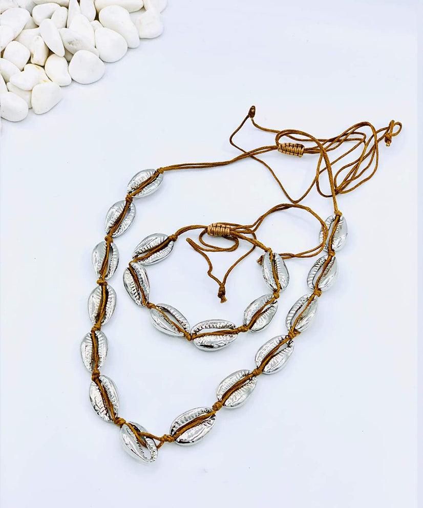 Rose Gold Cowrie Shell Necklace & Bracelet/Anklet Set - Bansri Mehta Design