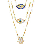 Layered Evil Eye Hamsa Necklace with Swarovski Crystals - Bansri Mehta Design