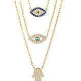 Layered Evil Eye Hamsa Necklace with Swarovski Crystals - Bansri Mehta Design