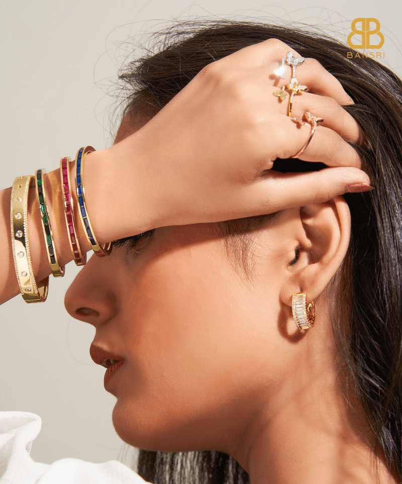 Baguette Mini Hoop Earrings - Bansri Mehta Design