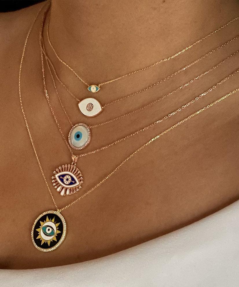 Enamel Carved Evil Eye Necklace - Bansri Mehta Design