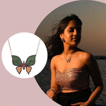 Green and Gold Butterfly Necklace with Swarovski Crystals - Bansri Mehta Design