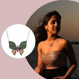 Green and Gold Butterfly Necklace with Swarovski Crystals - Bansri Mehta Design