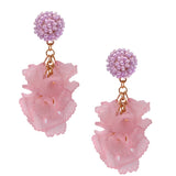 Flamingo Pink Flower Bouquet Cluster Earrings in 18K Gold