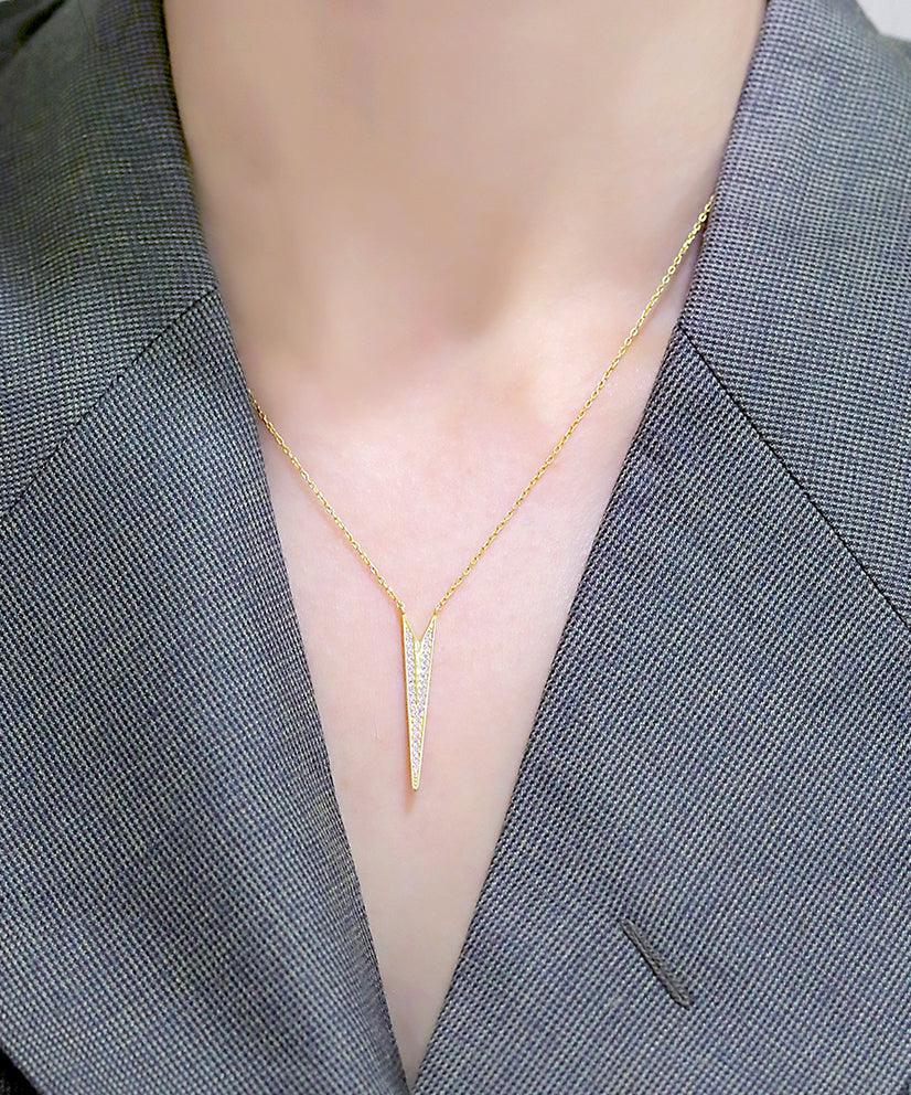 V-Shaped Silver Necklace with Swarovski Crystals - Bansri Mehta Design