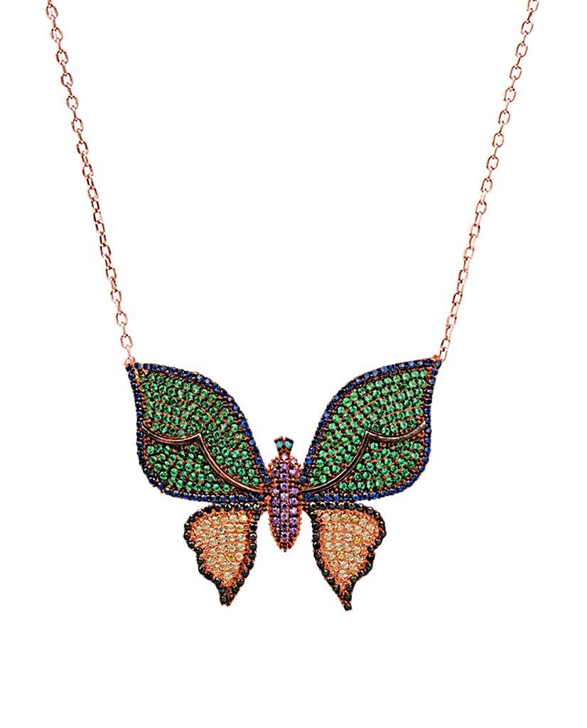 Green and Gold Butterfly Necklace with Swarovski Crystals - Bansri Mehta Design