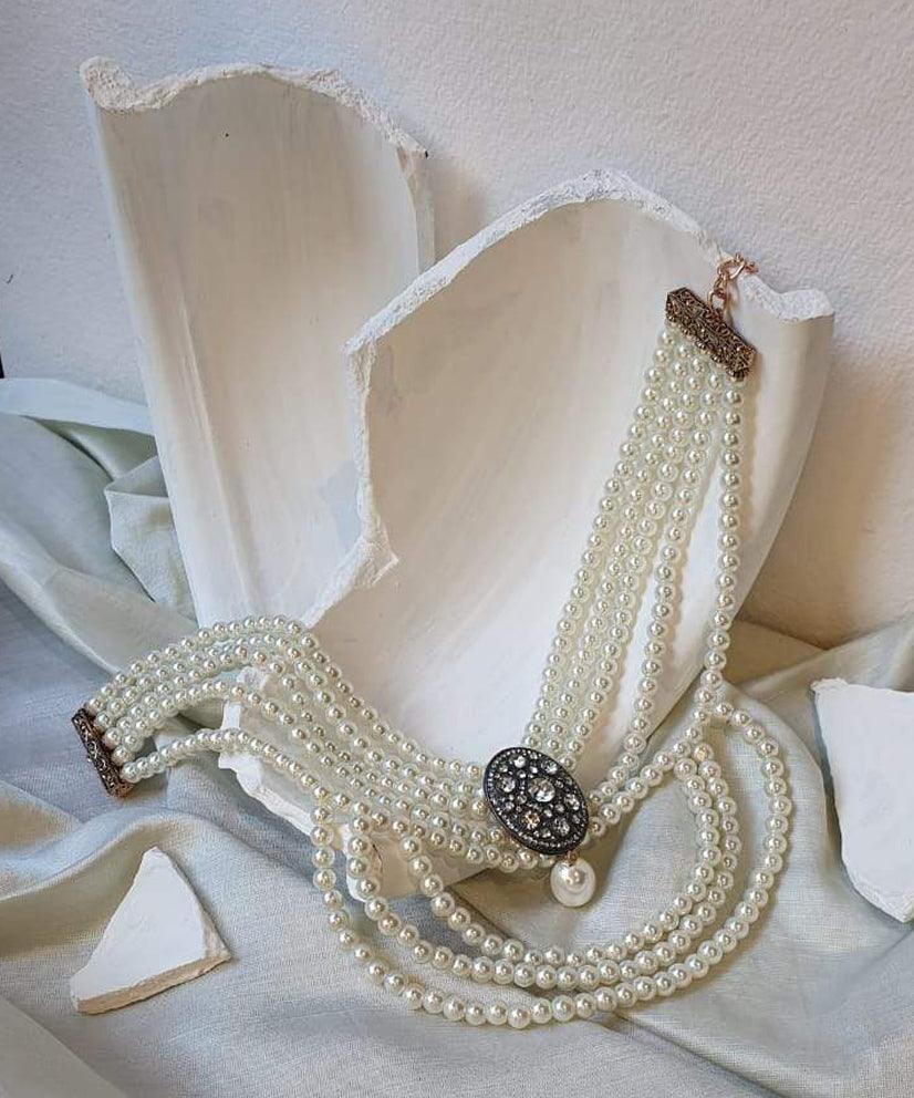 Victorian Antique Pearl Choker Necklace & Earring Set - Bansri Mehta Design