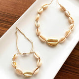 Cowrie Shell White & Gold Choker Necklace & Bracelet Set - Bansri Mehta Design