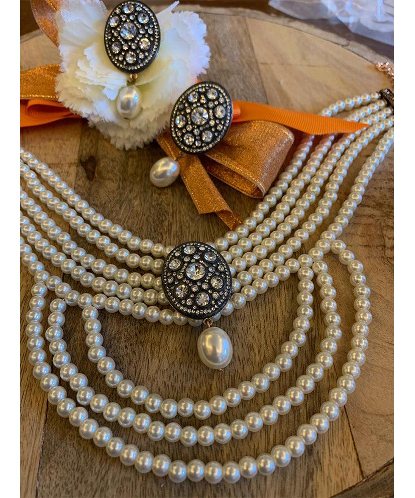 Victorian Antique Pearl Choker Necklace & Earring Set - Bansri Mehta Design