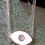 White Evil Eye Enamel & Crystal Encrusted Necklace - Bansri Mehta Design