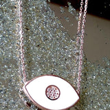 White Evil Eye Enamel & Crystal Encrusted Necklace - Bansri Mehta Design