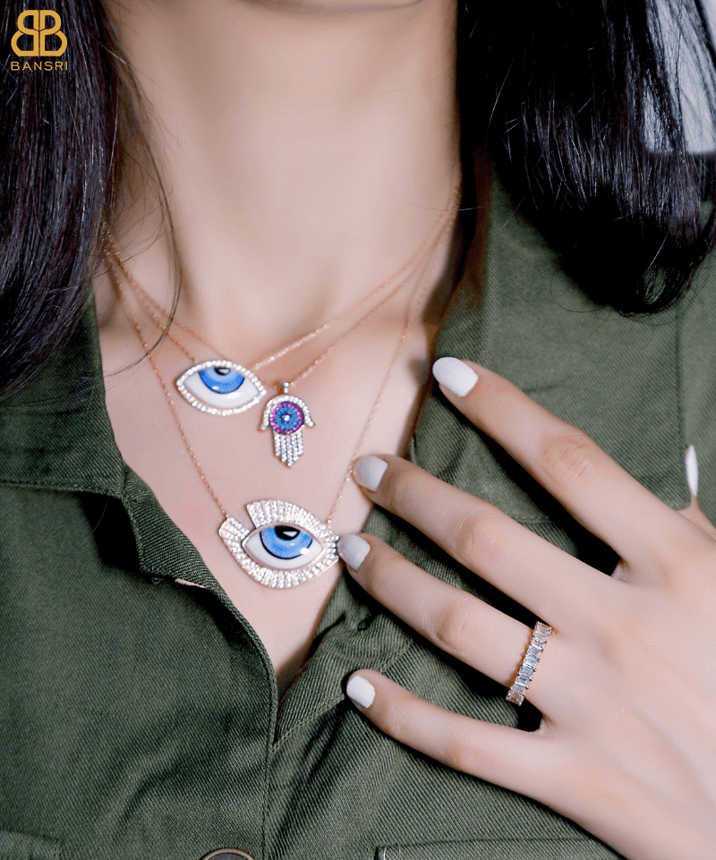 Hand Painted Rosegold Evil Eye Necklace - Bansri Mehta Design