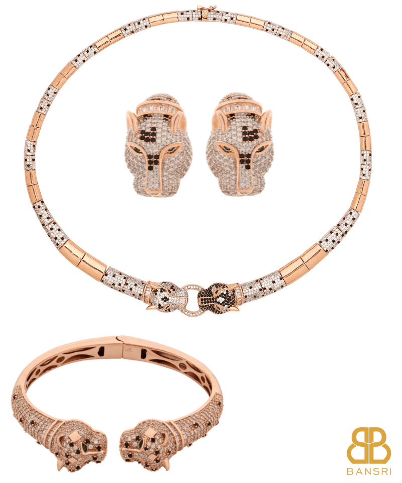 Le Panthera Rosegold Collar Necklace & Bracelet & Earring Set - Bansri Mehta Design