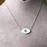 White Evil Eye Enamel & Crystal Encrusted Necklace - Bansri Mehta Design