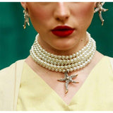 Detachable Starfish Pendant Pearl Choker Necklace & Earring Set - Bansri Mehta Design